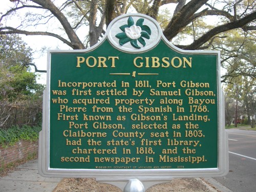 Historical marker for Port Gibson, detailing its founding, early history, and significance in Mississippi.