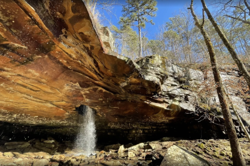 Colorful shot of the Glory Hole Waterfall at the end of the Glory Hole Waterfall Trail in Arkansas