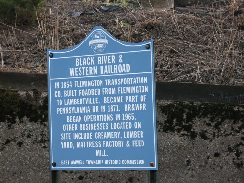 Historical marker for the Black River & Western Railroad, detailing its history and operations since 1854.