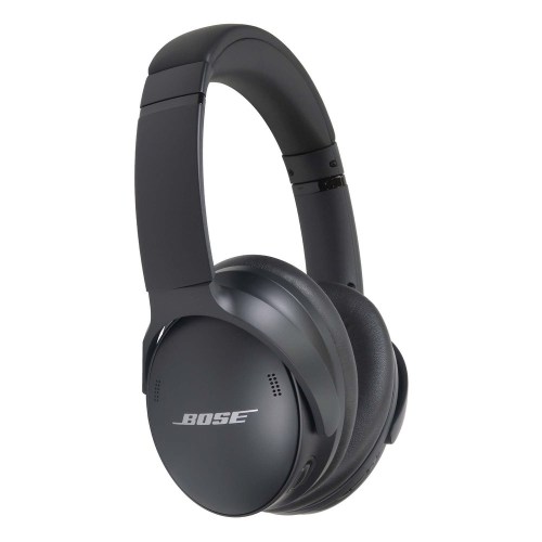 Black Bose headphones with a sleek design, featuring cushioned ear cups and an adjustable headband.