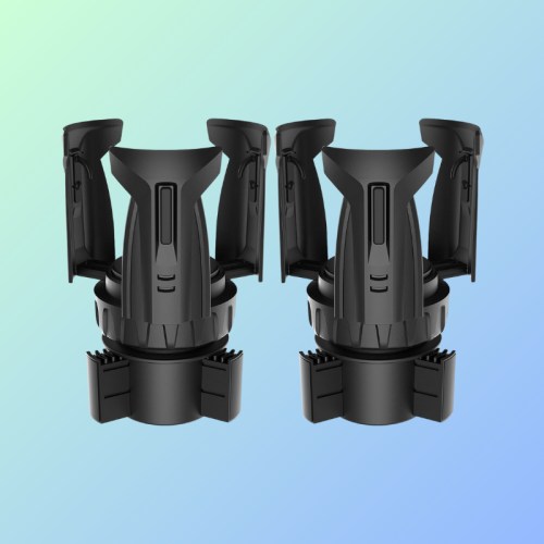 Two black mechanical components with a sleek design, set against a gradient background.