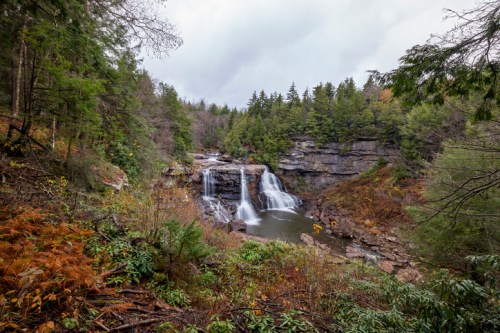 Waterfall hike in West Virginia with pool at the bottom of the falls