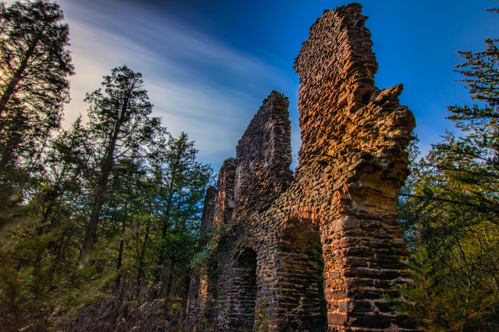 Deteriorating remains of a building in the abandoned town of Harrisville in Bass River, New Jersey.