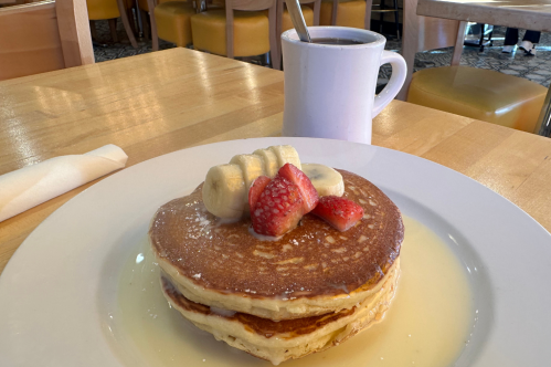 Stack of Tres Leches Pancakes at Con Huevos in Louisville.