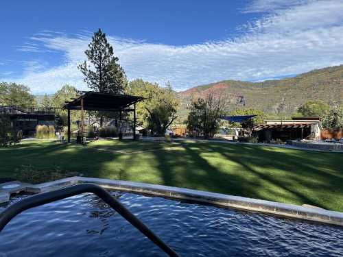 Field with stage from a hot spring at Durango Hot Springs in Durango, Colorado