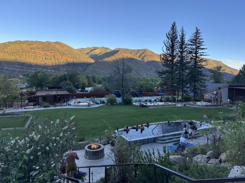 Sunset from the springs at Durango Hot Springs in Durango, Colorado