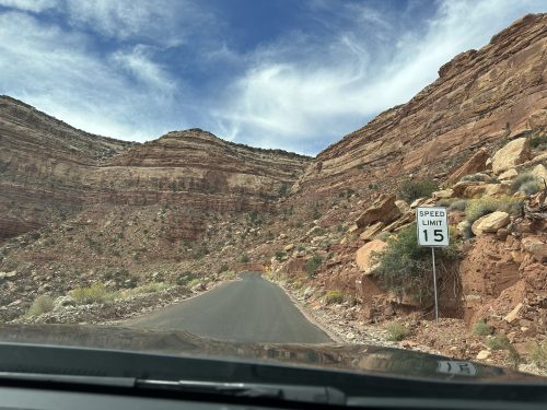 The beginning of the road that leads up the Moki Dugway in Utah