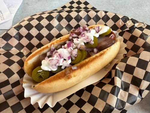 A tasty hot dog at Steve's Snappin' Dogs on Colfax Avenue in Denver, Colorado
