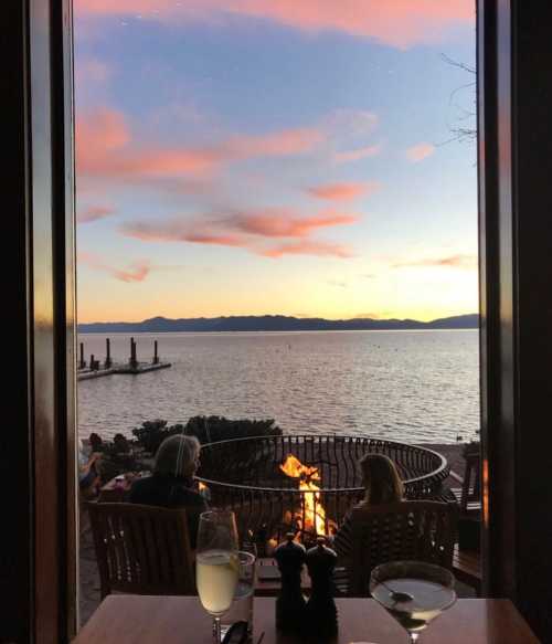 Sunset view over Lake Tahoe at Lone Eagle Grille in Incline Village, Nevada