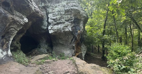 The entrance to Coyote Cave, a hidden natural wonder in Arkansas.