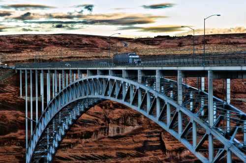 Glen Canyon Dam Bridge in Arizona at sunset