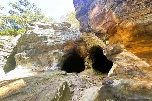 Multiple openings to a cave in the Ozarks