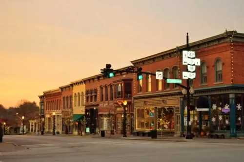 A vibrant stretch of historic storefronts in historic Medina, Ohio.