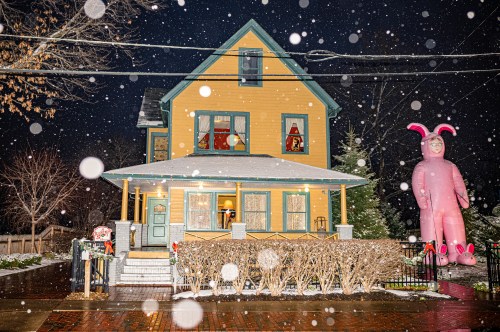 The iconic yellow and green house from A Christmas Story in Cleveland's Tremont neighborhood.