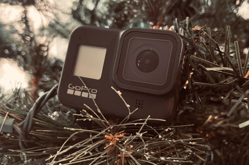A GoPro in a Christmas tree.