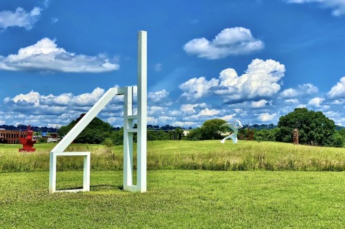 A field full of huge abstract art sculptures.