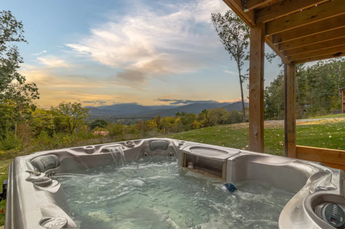 View of the mountains from the hot tub at the secluded Airbnb in Virginia