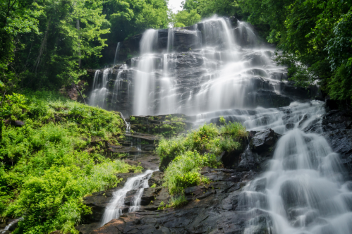 Large waterfall near Dahlonega, Georgia crashing over rocks.