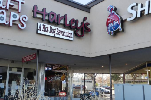 Exterior of Harley's A Hot Dog Revolution in Littleton, Colorado