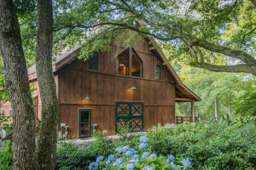 Exterior of a cabin constructed from a barn in Mississippi