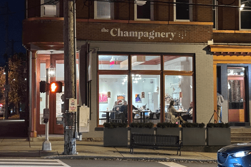 Exterior of The Champagnery, a champagne bar on Frankfort Avenue in Louisville, Kentucky
