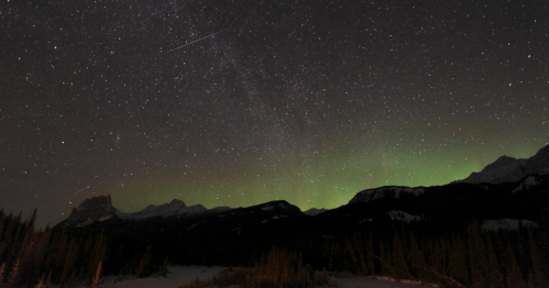 The Quadrantid meteor shower illuminates the sky above Banff in Alberta, Canada.