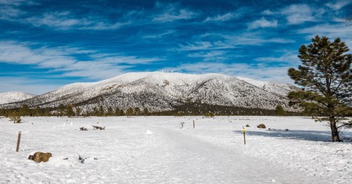 Snowy mountains during the winter in Flagstaff, AZ
