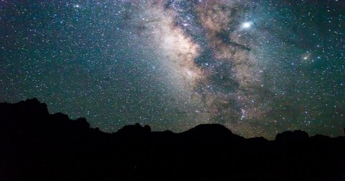 Milky Way shines bright above the Chisos Basin at Big Bend State Park in Texas.