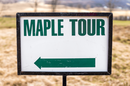 Maple tour sign directing guests during the Highland County Maple Festival in Virginia
