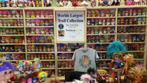 Interior photo of the world's largest troll collection, housed at The Troll Hole Museum in Ohio.