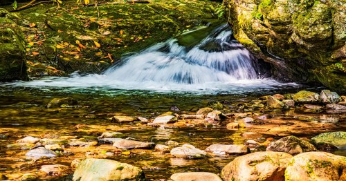 Rocky Fork Creek has spawned this small waterfall in Rocky Fork State Park, Tennessee.