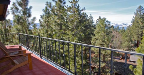 open balcony with forest trees at a cabin rental in lake tahoe, nevada