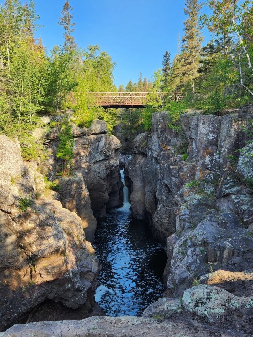 View of waterfall from gorge