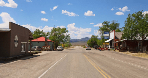 street view of a small downtown area of baker, nevada, the gateway to great basin national park