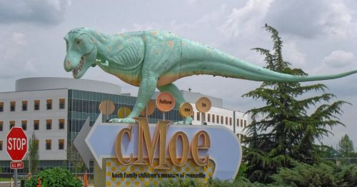 A statue of a dinosaur at a children's museum in Indiana