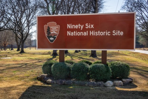National Park Service sign for the Ninety Six National Historic Site in South Carolina