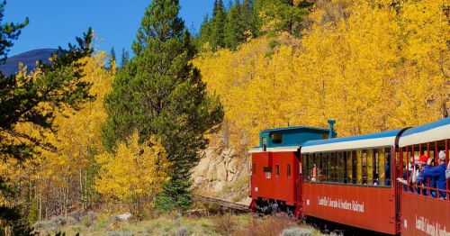 Train in colorful forest in Leadville, Colorado
