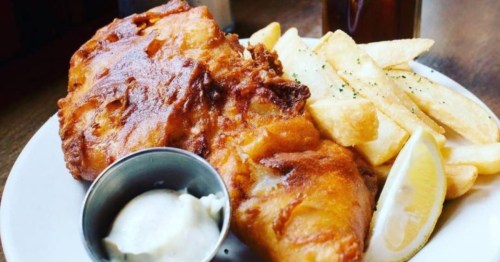 Close up view of fish and chips from The Irish Rover in Louisville
