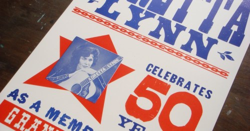 A Loretta Lynn red, white, and blue flyer celebrating 50 years as a member of the Grand Ole Opry.