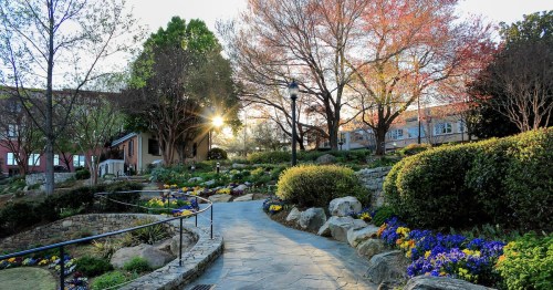 View of walking path in urban city