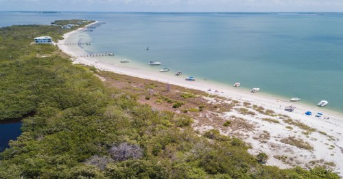 Cayo Costa Island Beach, Florida Close to Pine Island, Bokeelia Sanibel, white sands aerial drone view