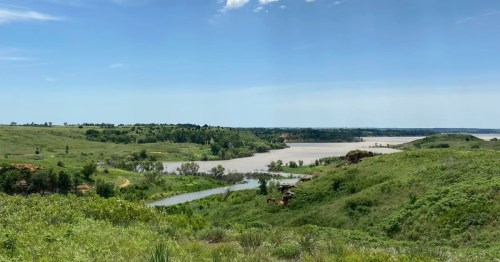 A lush green landscape from a hike in Kansas.