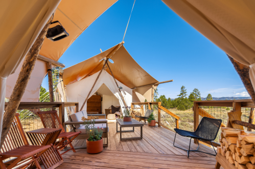 A view from a "suite tent" at Under Canvas Bryce Canyon.