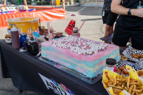 A close-up of cotton candy cake.