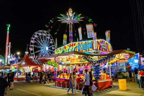 The night time lights at the fair
