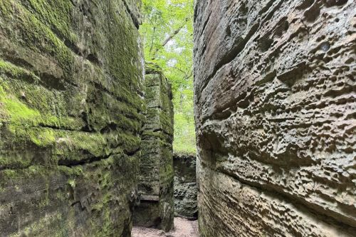 A trail through sandstone bluffs.