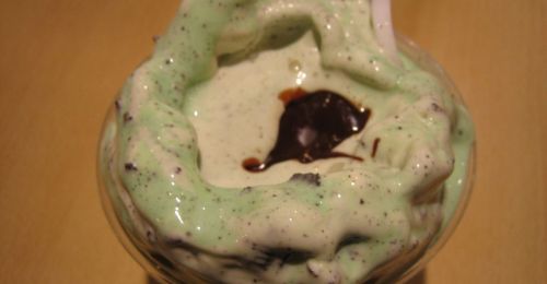 A cup of mint ice cream.
