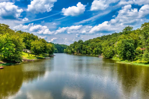 Lake Malone, an underrated fishing spot in Kentucky, on a sunny day