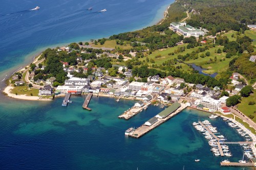 Aerial view of the downtown area of Mackinac Island, Michigan
