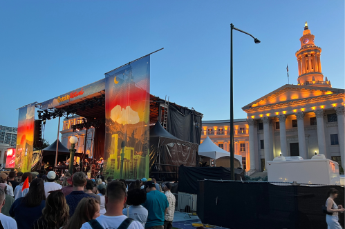 The state at Outside Festival in Denver at sunset
